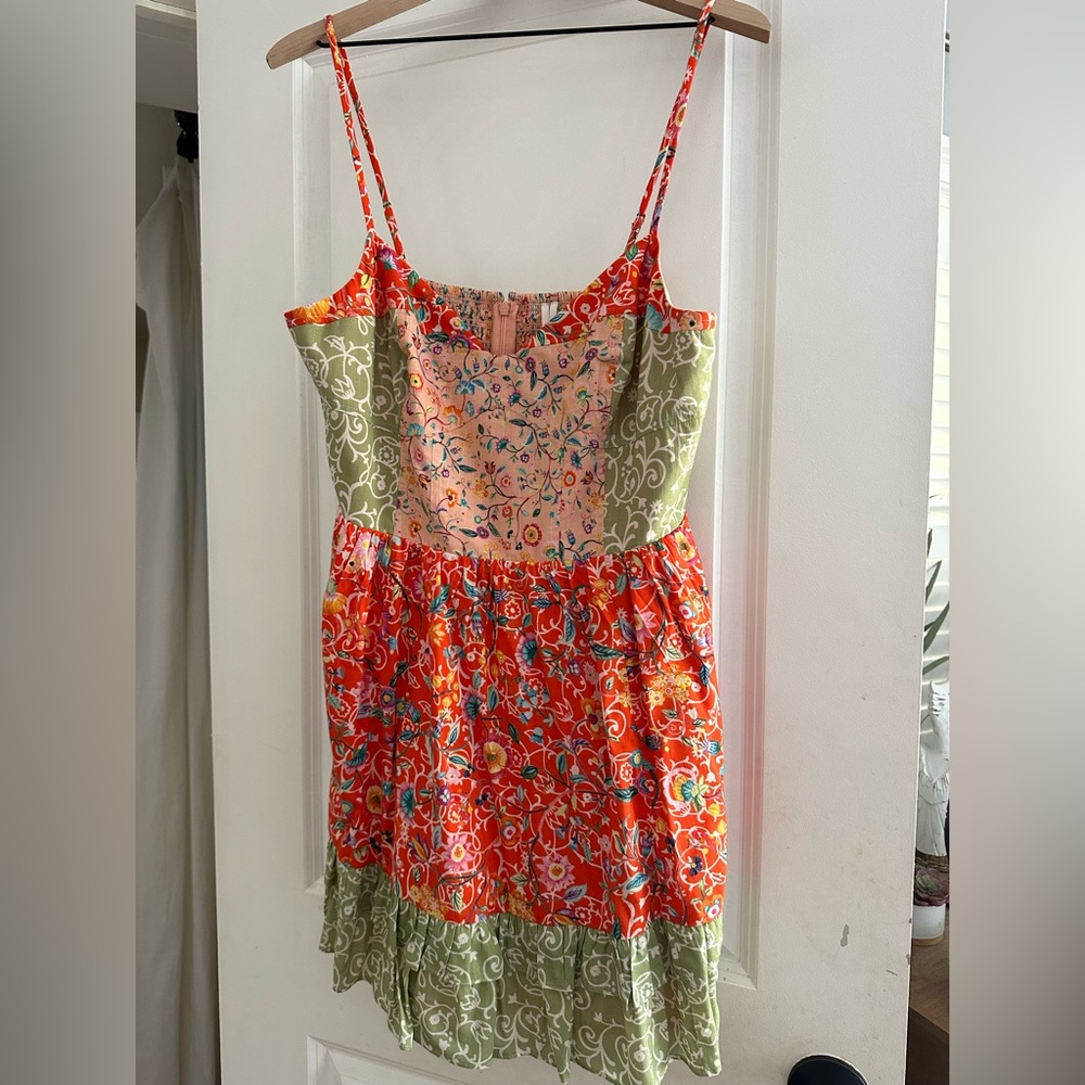 Anthropologie Floral Square Neck Corset Mini Dress Large NWT